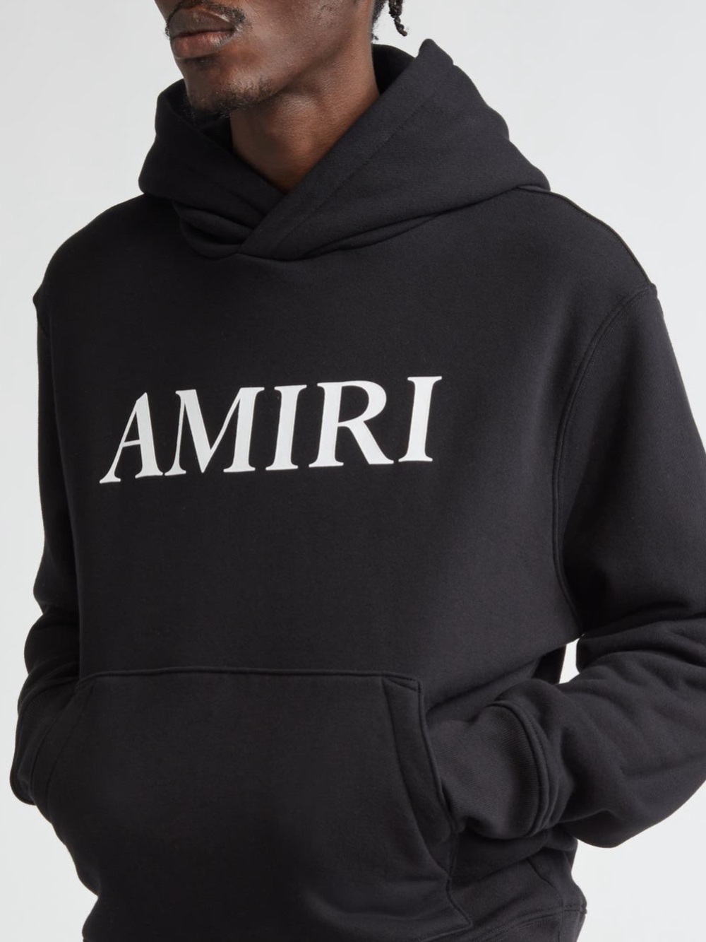 Authentic Amiri Core Black Hooded Sweatshirt – White Spellout Logo Size Large